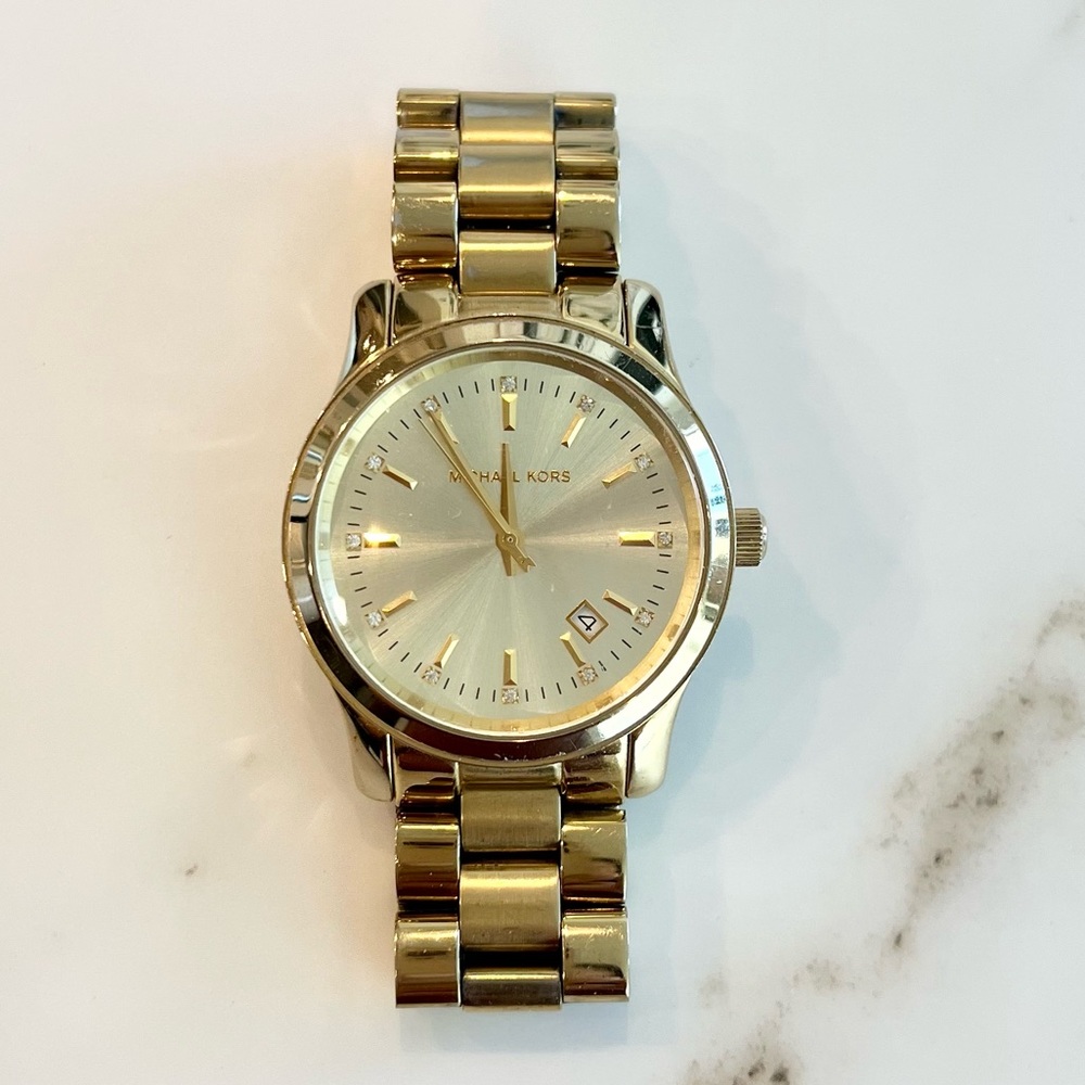Michael Kors Gold Stainless Steel Watch w Crystals